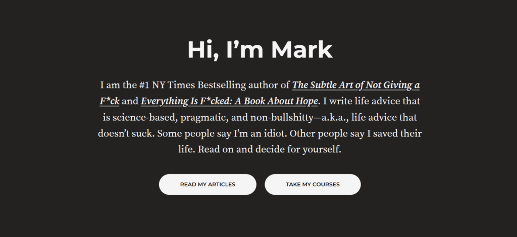 Eine Website mit den Worten Hallo, ich bin Mark.
